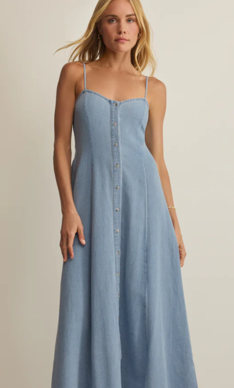 ANGEL EYES TWILL MIDI DRESS - Lake Blue-Casual Dresses- Hometown Style HTS, women's in store and online boutique located in Ingersoll, Ontario