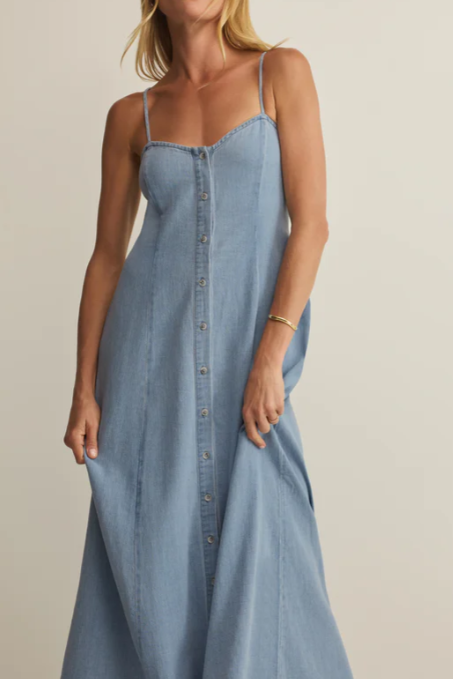 ANGEL EYES TWILL MIDI DRESS - Lake Blue-Casual Dresses- Hometown Style HTS, women's in store and online boutique located in Ingersoll, Ontario