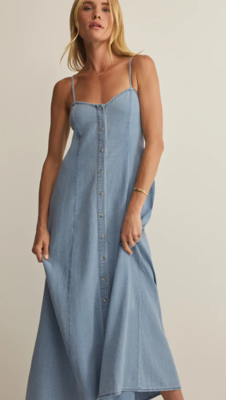 ANGEL EYES TWILL MIDI DRESS - Lake Blue-Casual Dresses- Hometown Style HTS, women's in store and online boutique located in Ingersoll, Ontario