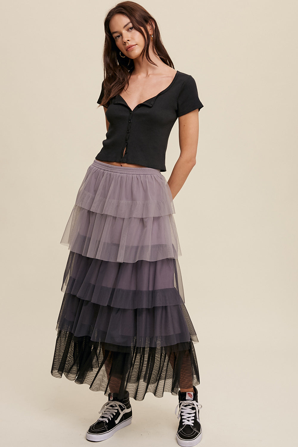 Gradient Ruffle Tiered Skirt - Grey-Skirt- Hometown Style HTS, women's in store and online boutique located in Ingersoll, Ontario