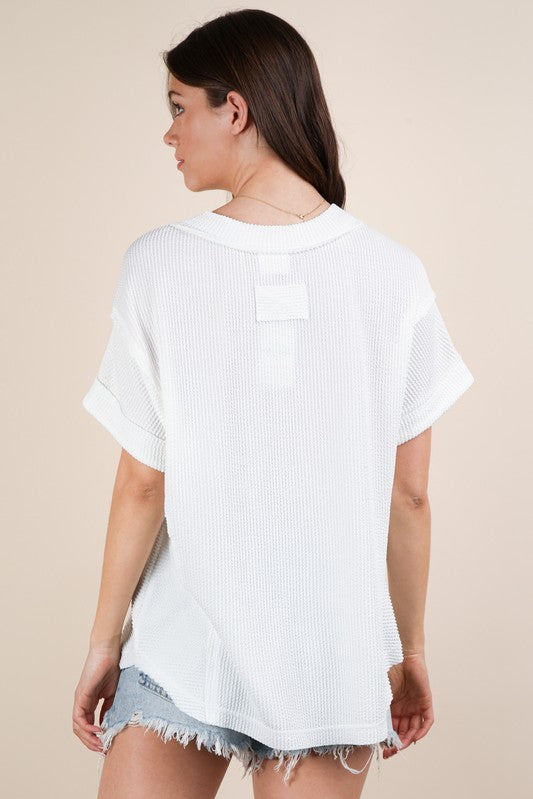 Casual Ribbed Knit Tee - White-tee- Hometown Style HTS, women's in store and online boutique located in Ingersoll, Ontario