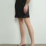 Lace Trim, Satin Slip SKirt - Black-Skirt- Hometown Style HTS, women's in store and online boutique located in Ingersoll, Ontario