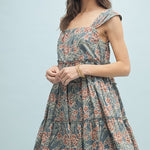 Floral Tiered Mini Dress - Teal-dress- Hometown Style HTS, women's in store and online boutique located in Ingersoll, Ontario