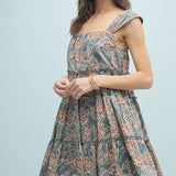 Floral Tiered Mini Dress - Teal-dress- Hometown Style HTS, women's in store and online boutique located in Ingersoll, Ontario