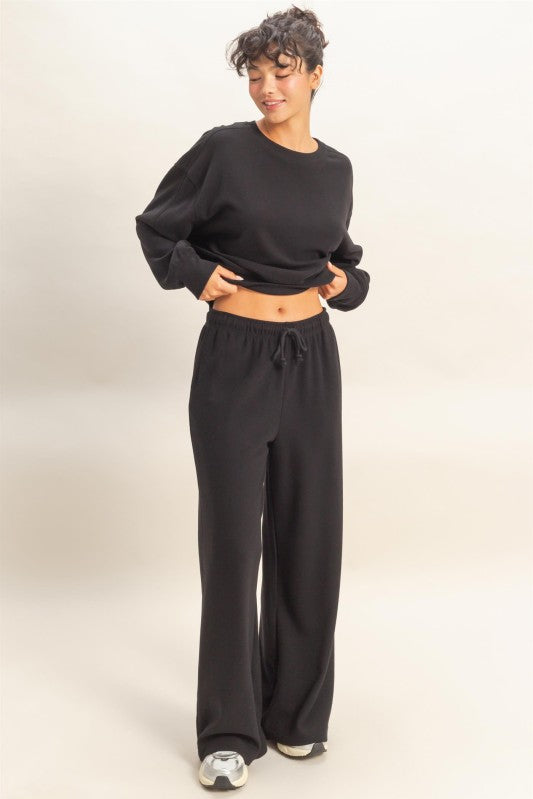 Wide Leg Jogger Pant - Black-Bottoms- Hometown Style HTS, women's in store and online boutique located in Ingersoll, Ontario