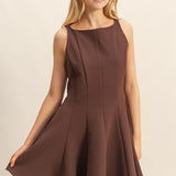 Sleeveless Flared Hemline Dress - Brown-Special Occasion Dress- Hometown Style HTS, women's in store and online boutique located in Ingersoll, Ontario