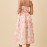 Corset Midi Floral Dress - Tangerine-dress- Hometown Style HTS, women's in store and online boutique located in Ingersoll, Ontario