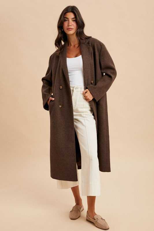 Felted Double Breasted Lapel Duster Coat - Mocha-Coat & Jackets- Hometown Style HTS, women's in store and online boutique located in Ingersoll, Ontario
