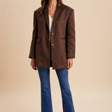 Oversized Longline Blazer - Chocolate Brown-Coat & Jackets- Hometown Style HTS, women's in store and online boutique located in Ingersoll, Ontario
