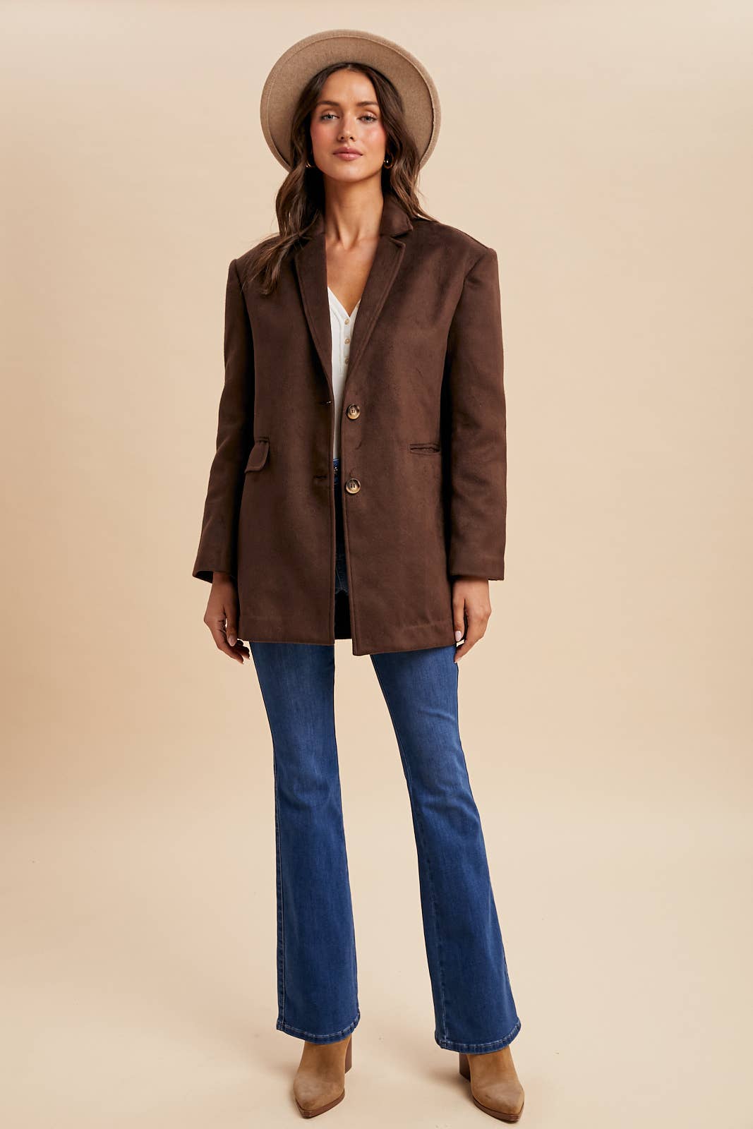 Oversized Longline Blazer - Chocolate Brown-Coat & Jackets- Hometown Style HTS, women's in store and online boutique located in Ingersoll, Ontario