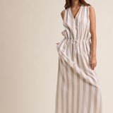 Striped Maxi Dress with Drawstring-Casual Dresses- Hometown Style HTS, women's in store and online boutique located in Ingersoll, Ontario
