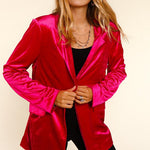 Velvet Blazer with Pockets - Magenta-blazer- Hometown Style HTS, women's in store and online boutique located in Ingersoll, Ontario