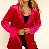 Velvet Blazer with Pockets - Magenta-blazer- Hometown Style HTS, women's in store and online boutique located in Ingersoll, Ontario