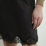 Lace Trim, Satin Slip SKirt - Black-Skirt- Hometown Style HTS, women's in store and online boutique located in Ingersoll, Ontario