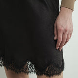 Lace Trim, Satin Slip SKirt - Black-Skirt- Hometown Style HTS, women's in store and online boutique located in Ingersoll, Ontario