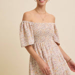 Floral Smocked Dress - Cream-dress- Hometown Style HTS, women's in store and online boutique located in Ingersoll, Ontario