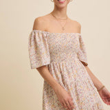 Floral Smocked Dress - Cream-dress- Hometown Style HTS, women's in store and online boutique located in Ingersoll, Ontario