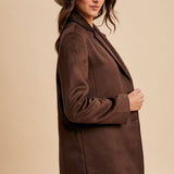 Oversized Longline Blazer - Chocolate Brown-Coat & Jackets- Hometown Style HTS, women's in store and online boutique located in Ingersoll, Ontario
