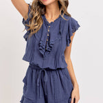 Casual Cotton Romper - Ink-Jumpsuits & Rompers- Hometown Style HTS, women's in store and online boutique located in Ingersoll, Ontario