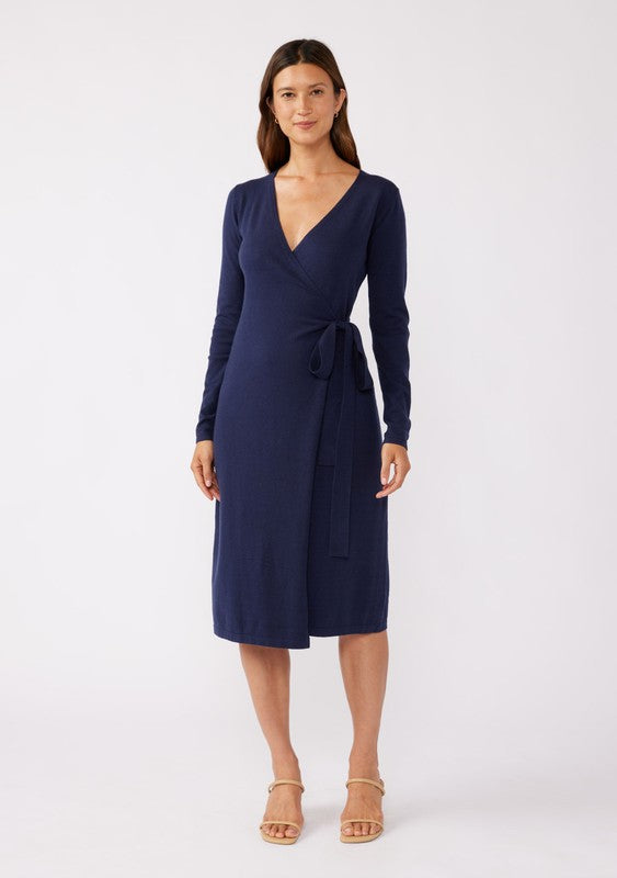 Long Sleeve Wrap Dress - Navy-dress- Hometown Style HTS, women's in store and online boutique located in Ingersoll, Ontario