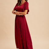 Washed Satin Lace Maxi - Cranberry-Special Occasion Dresses- Hometown Style HTS, women's in store and online boutique located in Ingersoll, Ontario