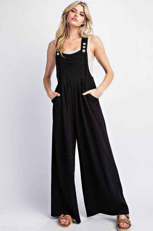 Solid Wide Leg Jumpsuit - Black-Jumpsuits & Rompers- Hometown Style HTS, women's in store and online boutique located in Ingersoll, Ontario