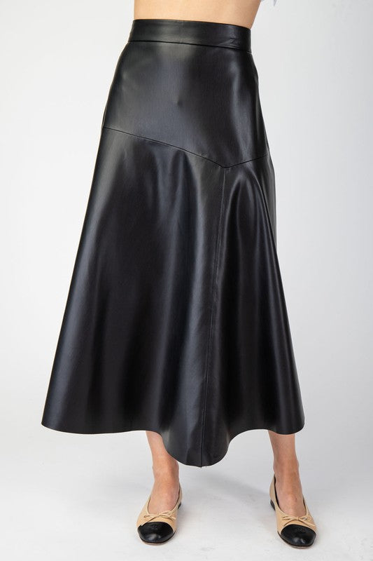 Faux Leather Midi Skirt - Black-skirt- Hometown Style HTS, women's in store and online boutique located in Ingersoll, Ontario