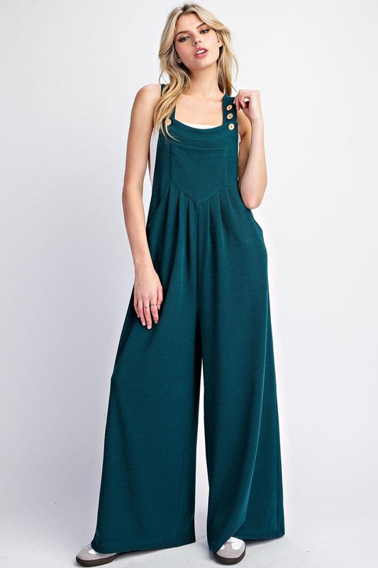 Solid Wide Leg Jumpsuit - Hunter Green-Jumpsuits & Rompers- Hometown Style HTS, women's in store and online boutique located in Ingersoll, Ontario