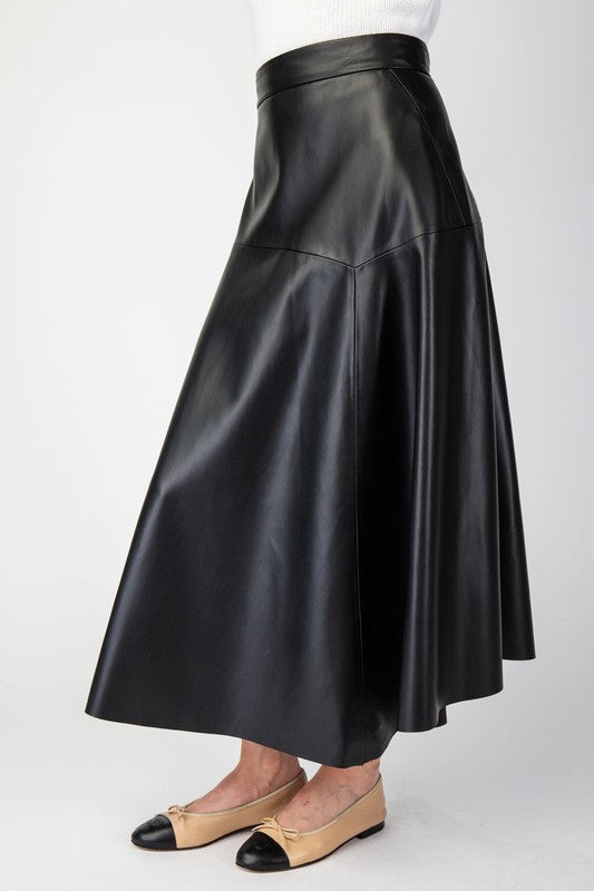 Faux Leather Midi Skirt - Black-skirt- Hometown Style HTS, women's in store and online boutique located in Ingersoll, Ontario