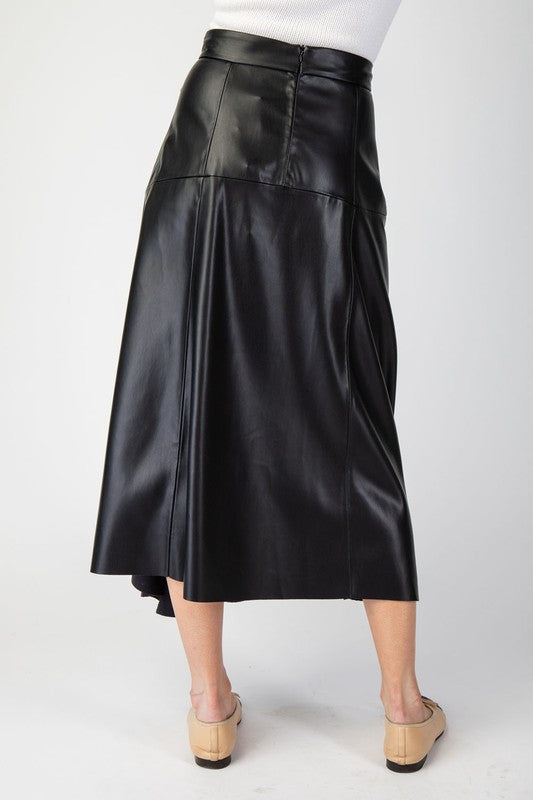 Faux Leather Midi Skirt - Black-skirt- Hometown Style HTS, women's in store and online boutique located in Ingersoll, Ontario