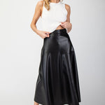 Faux Leather Midi Skirt - Black-skirt- Hometown Style HTS, women's in store and online boutique located in Ingersoll, Ontario