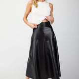 Faux Leather Midi Skirt - Black-skirt- Hometown Style HTS, women's in store and online boutique located in Ingersoll, Ontario