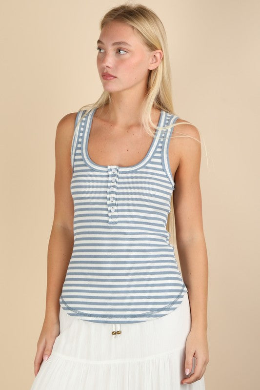 Solid Button Down Tank - Sky Stripe-tank- Hometown Style HTS, women's in store and online boutique located in Ingersoll, Ontario