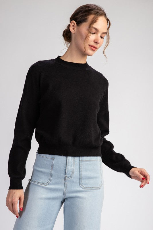 Solid Mock Neck Sweater - Black-Sweater- Hometown Style HTS, women's in store and online boutique located in Ingersoll, Ontario