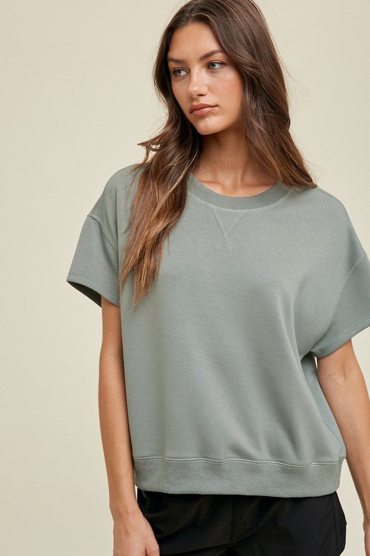 Scuba Knit Drop Shoulder Tee - Mint-Shirts & Tops- Hometown Style HTS, women's in store and online boutique located in Ingersoll, Ontario