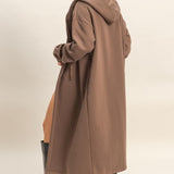 Longline Open Hooded Sweater - Brown