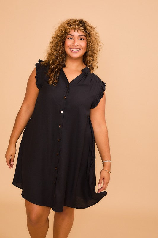Button Down Mini Dress - Black-Dress- Hometown Style HTS, women's in store and online boutique located in Ingersoll, Ontario