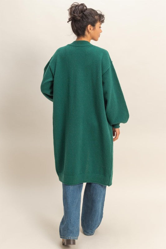 Longline Knit Open Cardigan - Emerald-Sweaters and Cardigans- Hometown Style HTS, women's in store and online boutique located in Ingersoll, Ontario