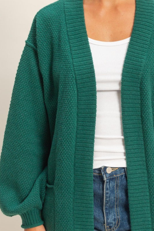 Longline Knit Open Cardigan - Emerald-Sweaters and Cardigans- Hometown Style HTS, women's in store and online boutique located in Ingersoll, Ontario