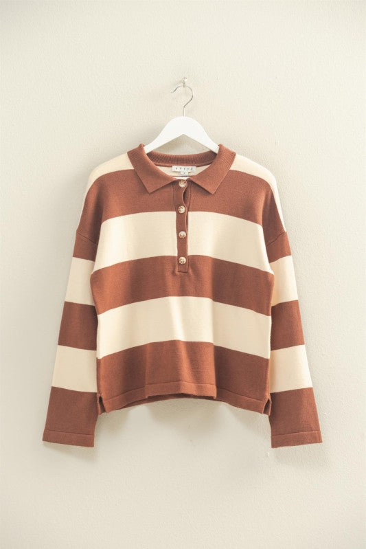 Polo Long Sleeve Tee- Brown-long Sleeve- Hometown Style HTS, women's in store and online boutique located in Ingersoll, Ontario