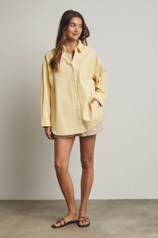 Cotton Button Up Shirt - Daisy-Casual Tops- Hometown Style HTS, women's in store and online boutique located in Ingersoll, Ontario