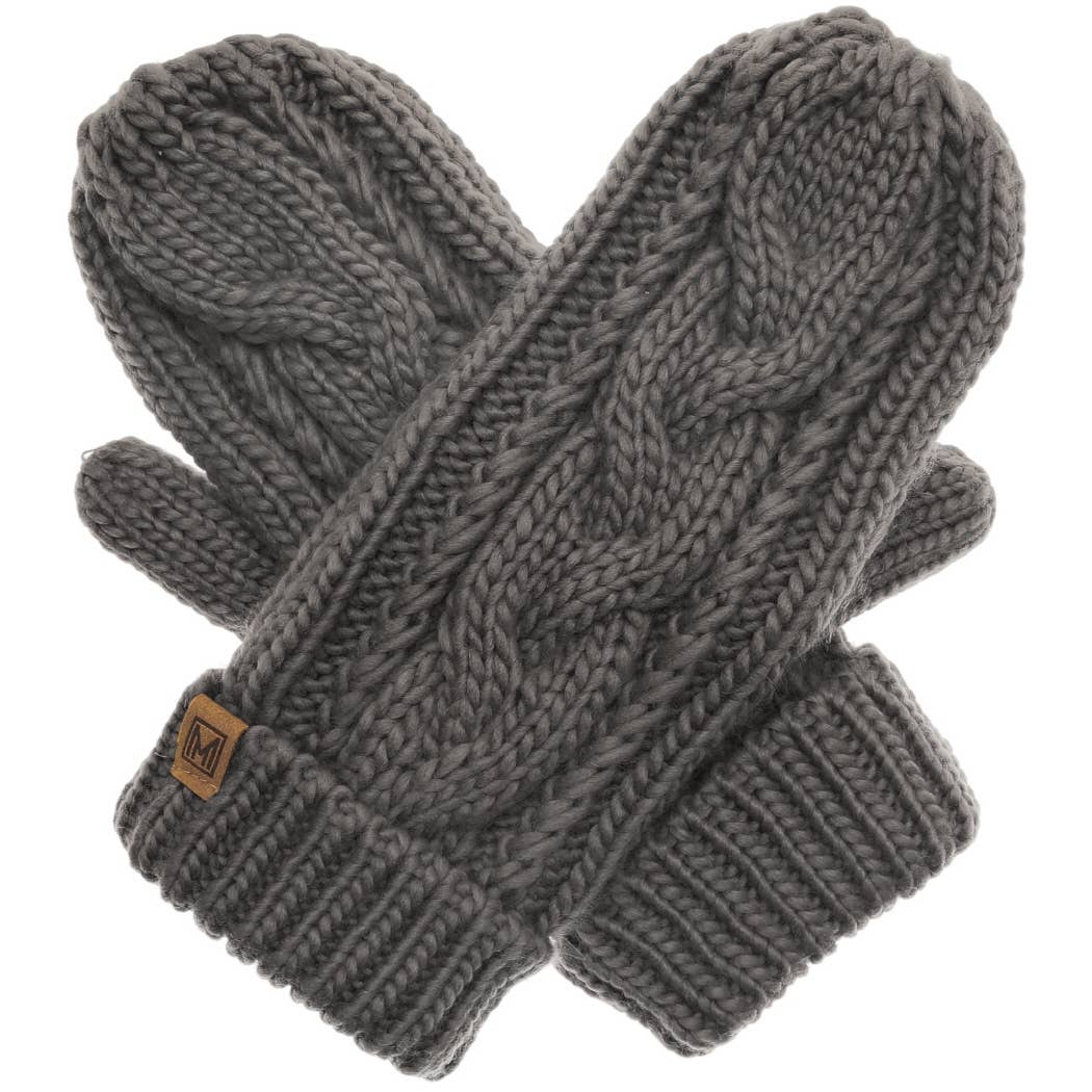 Winter Gloves Cable Knit Mittens with Fleece Lined - CHARCOAL-Accessories- Hometown Style HTS, women's in store and online boutique located in Ingersoll, Ontario