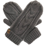 Winter Gloves Cable Knit Mittens with Fleece Lined - CHARCOAL-Accessories- Hometown Style HTS, women's in store and online boutique located in Ingersoll, Ontario