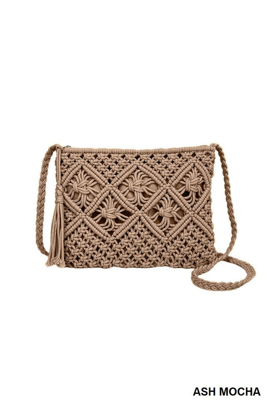 Woven Tassel Crochet Shoulder Bag-Accessories- Hometown Style HTS, women's in store and online boutique located in Ingersoll, Ontario