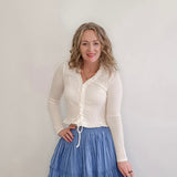 Woven Long Sleeve Lace up Top - Off White-Tops- Hometown Style HTS, women's in store and online boutique located in Ingersoll, Ontario