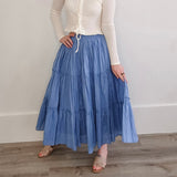 Tiered Crinkle Midi Skirt - Blue-skirt- Hometown Style HTS, women's in store and online boutique located in Ingersoll, Ontario