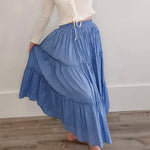 Tiered Crinkle Midi Skirt - Blue-skirt- Hometown Style HTS, women's in store and online boutique located in Ingersoll, Ontario