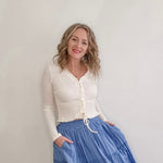 Woven Long Sleeve Lace up Top - Off White-Tops- Hometown Style HTS, women's in store and online boutique located in Ingersoll, Ontario
