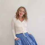 Woven Long Sleeve Lace up Top - Off White-Tops- Hometown Style HTS, women's in store and online boutique located in Ingersoll, Ontario