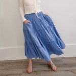 Tiered Crinkle Midi Skirt - Blue-skirt- Hometown Style HTS, women's in store and online boutique located in Ingersoll, Ontario